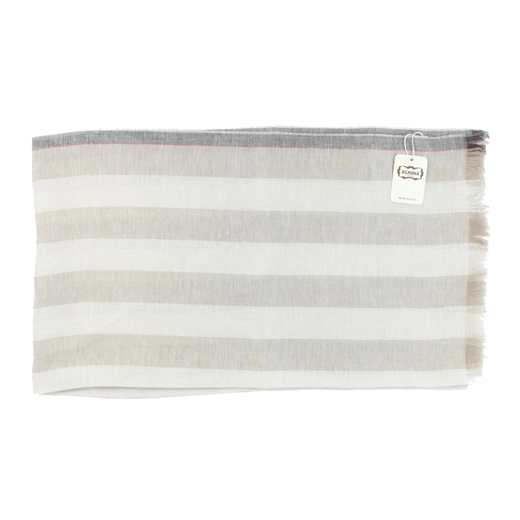 Agnona Scarf Taupe Gray Striped Design - Luxury Linen Cashmere Shawl FINAL SALE