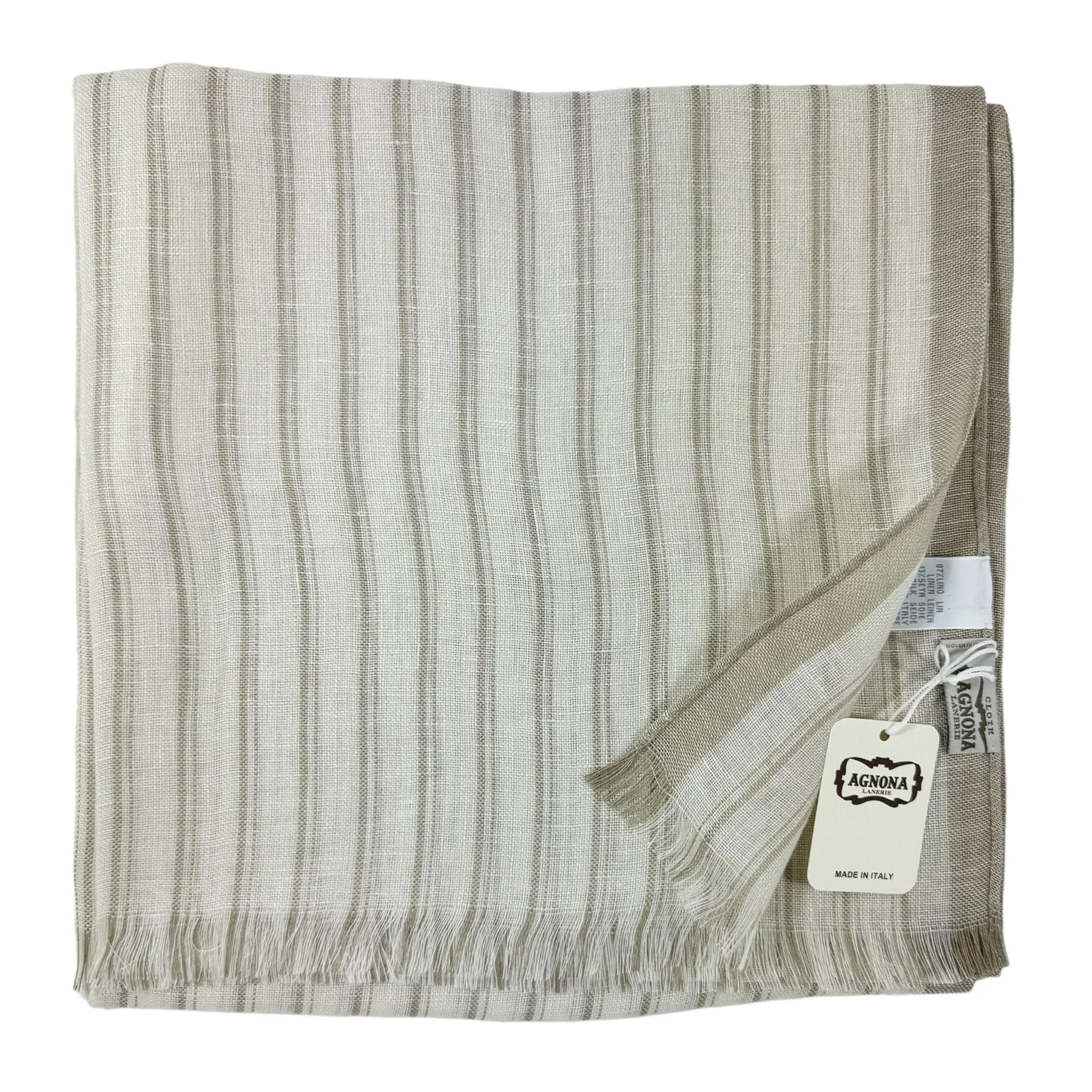 Agnona Scarf White Taupe Stripes Lightweight Linen Silk Shawl FINAL SALE