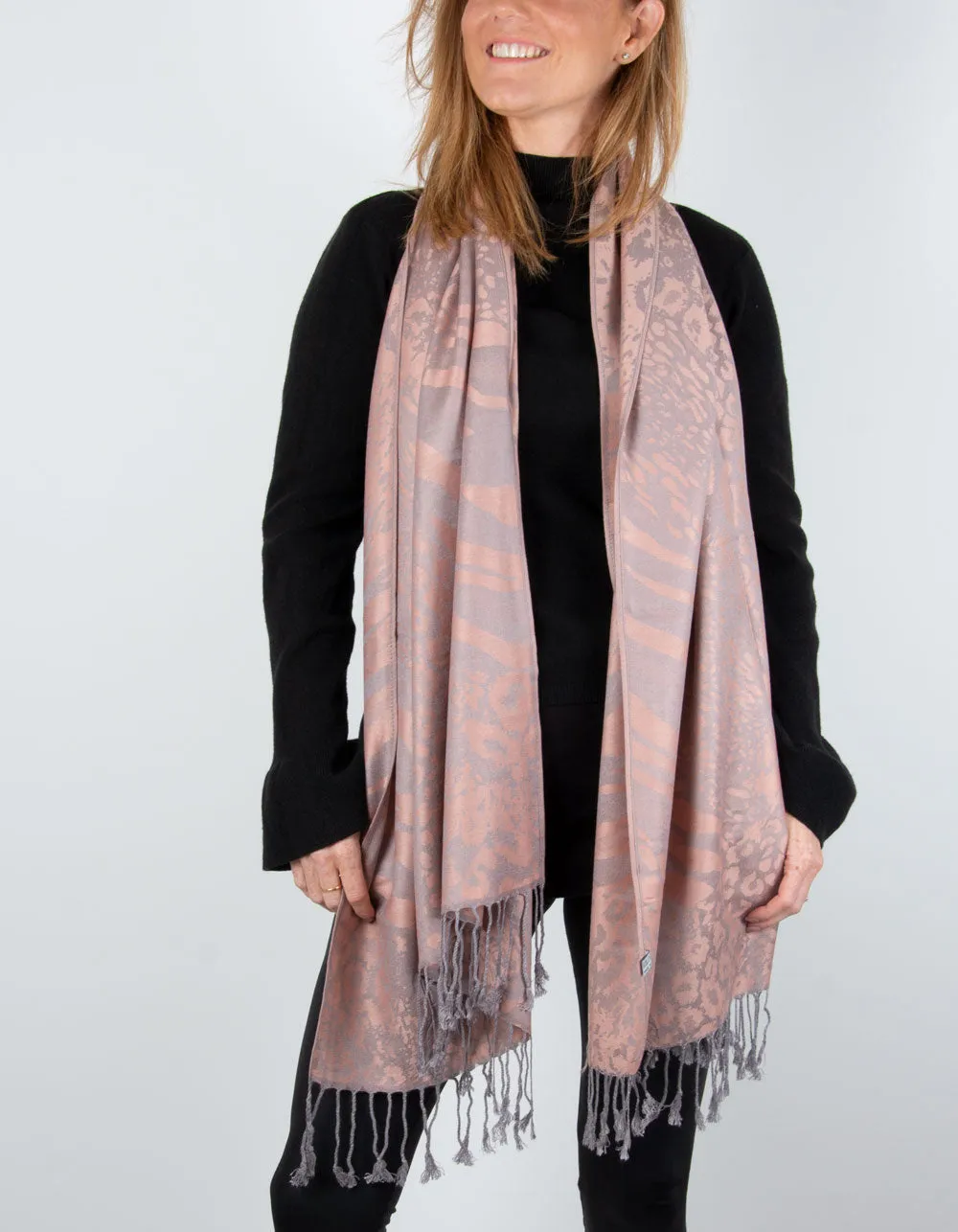 Animal Print Pashmina Dusky Pink