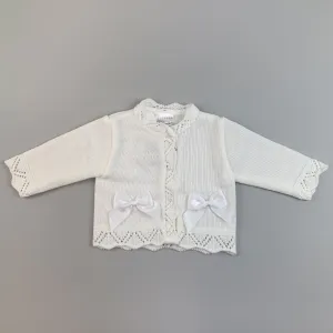 Baby Girls Knitted Cardigan with Bows - White