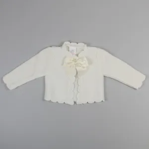 Baby Girls Knitted Cardigan with Satin Bow - Cream