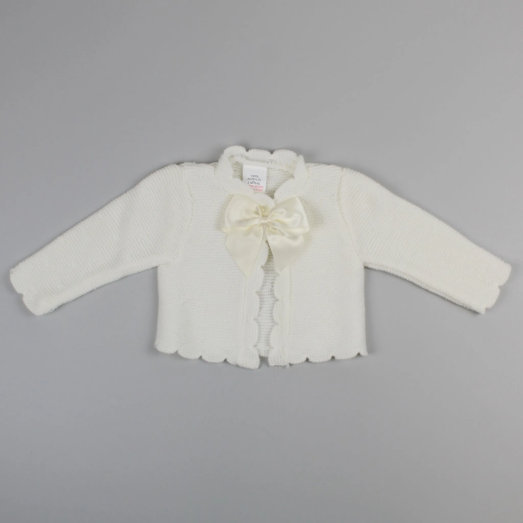 Baby Girls Knitted Cardigan with Satin Bow - Cream