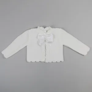 Baby Girls Knitted Cardigan with Satin Bow - White