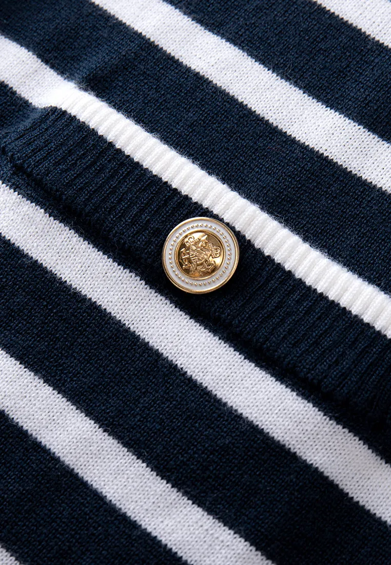 Badge Stripped Enamel-button Cardigan