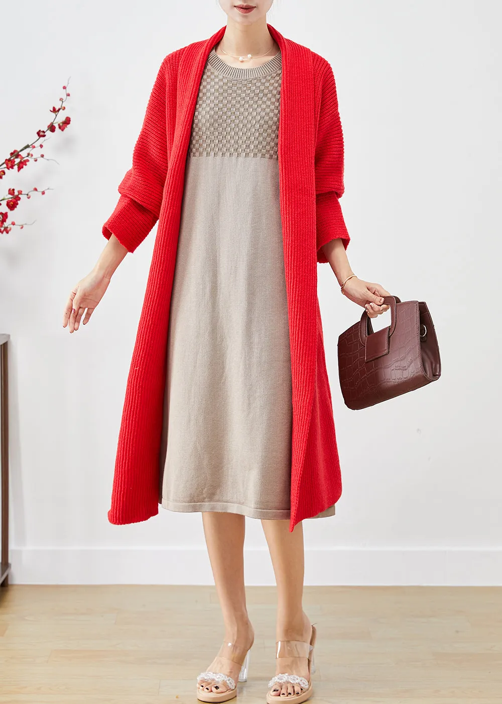 Beautiful Red Oversized Warm Knit Cardigans Fall