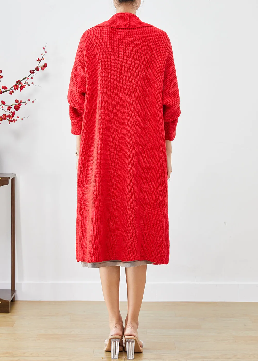 Beautiful Red Oversized Warm Knit Cardigans Fall