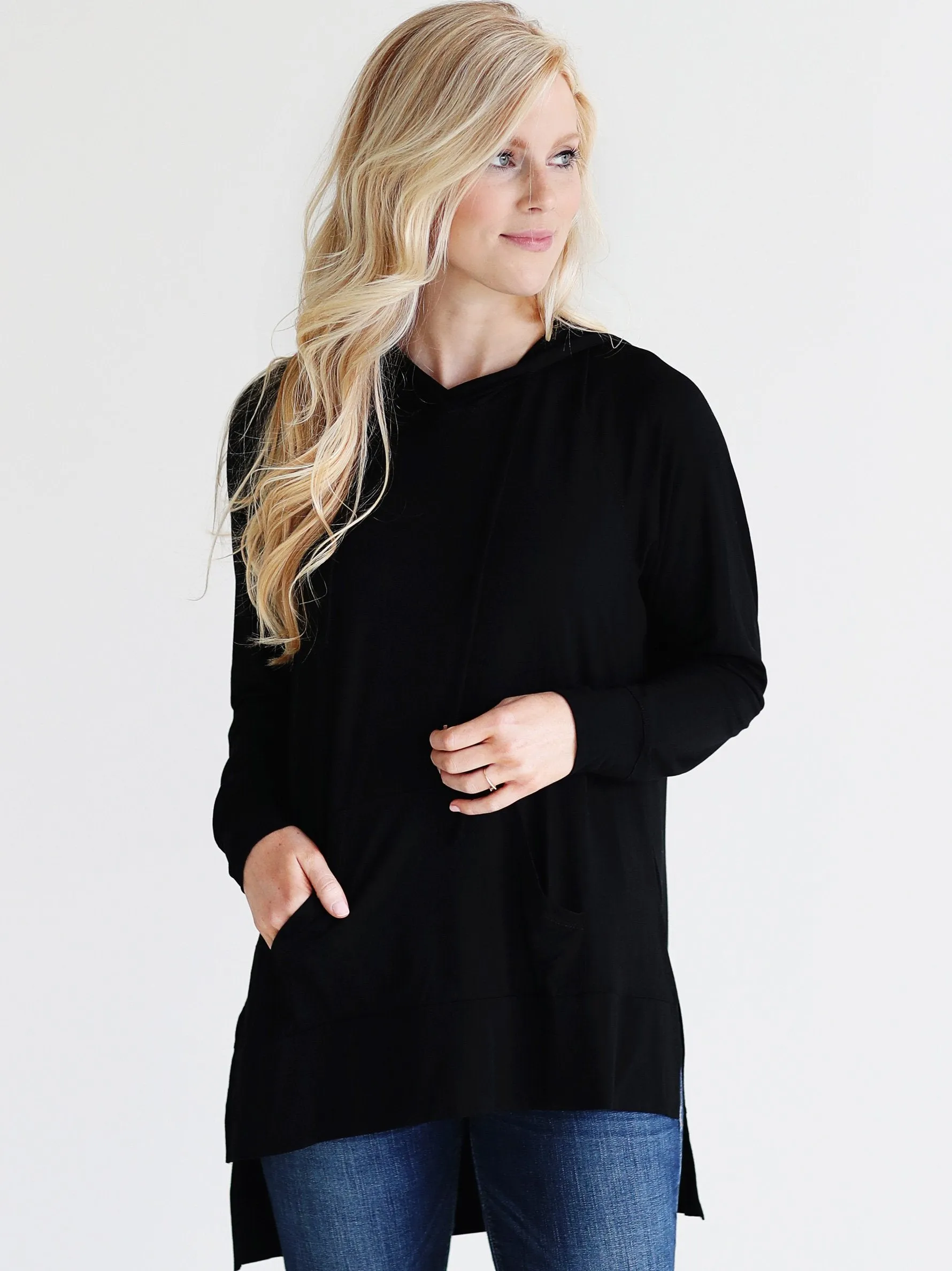 Black DLMN Lightweight Side-Slit Hoodie Sweatshirt