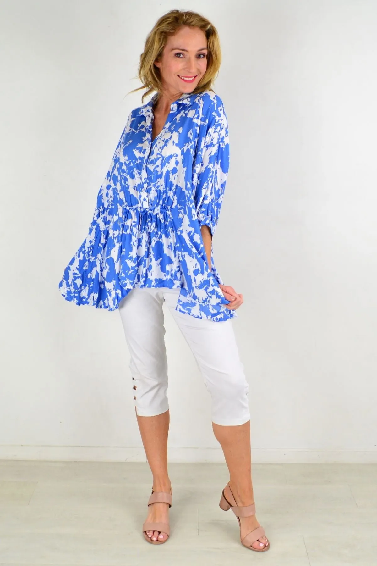 Blue Follow Me Relaxed Fit Tunic Blouse