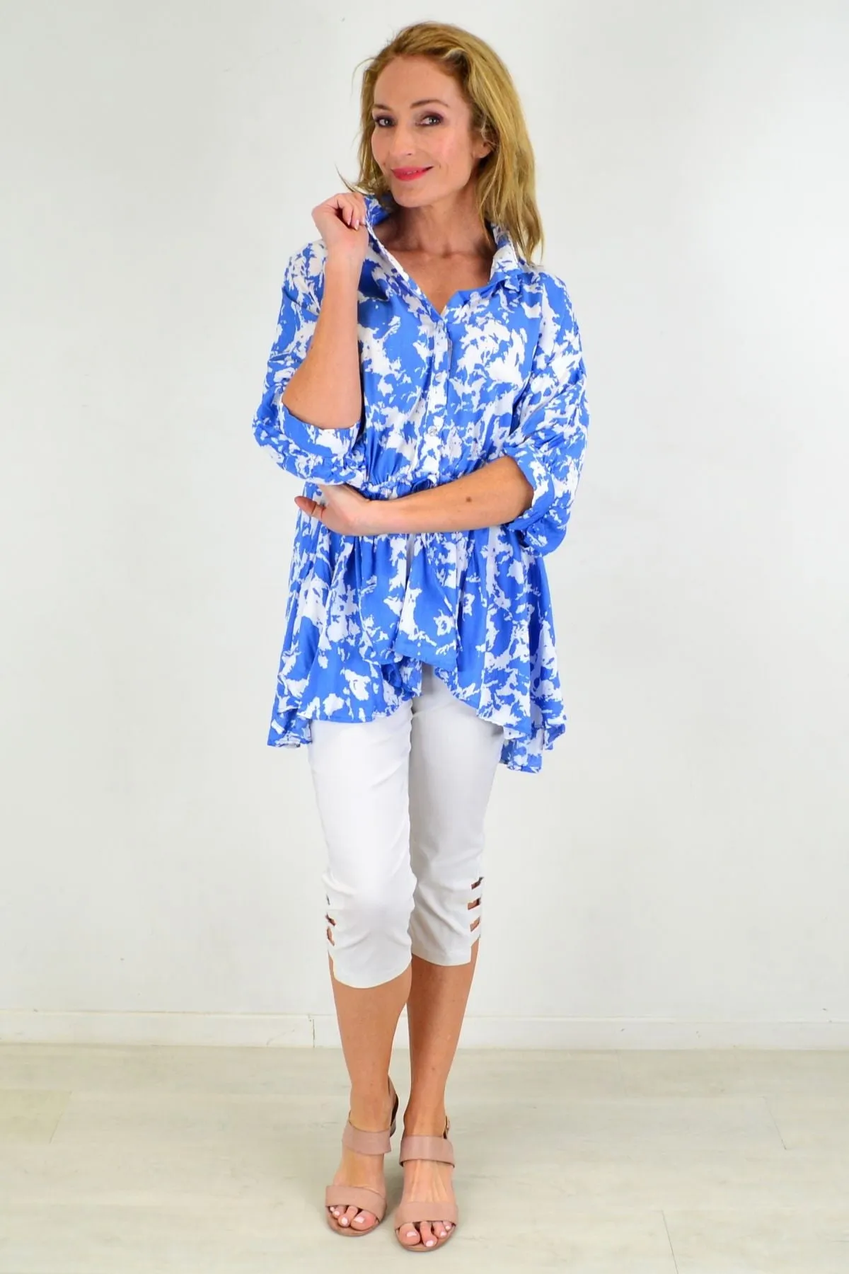 Blue Follow Me Relaxed Fit Tunic Blouse