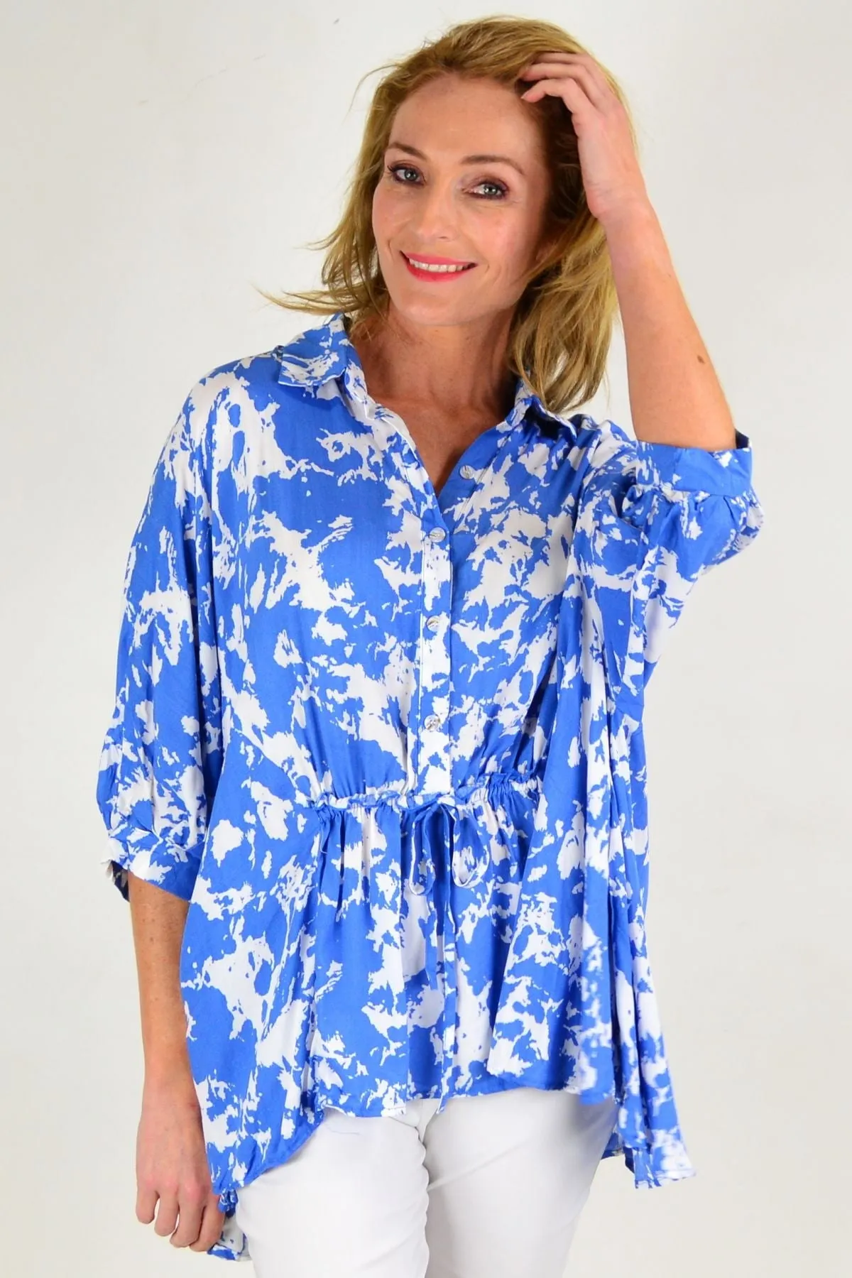 Blue Follow Me Relaxed Fit Tunic Blouse