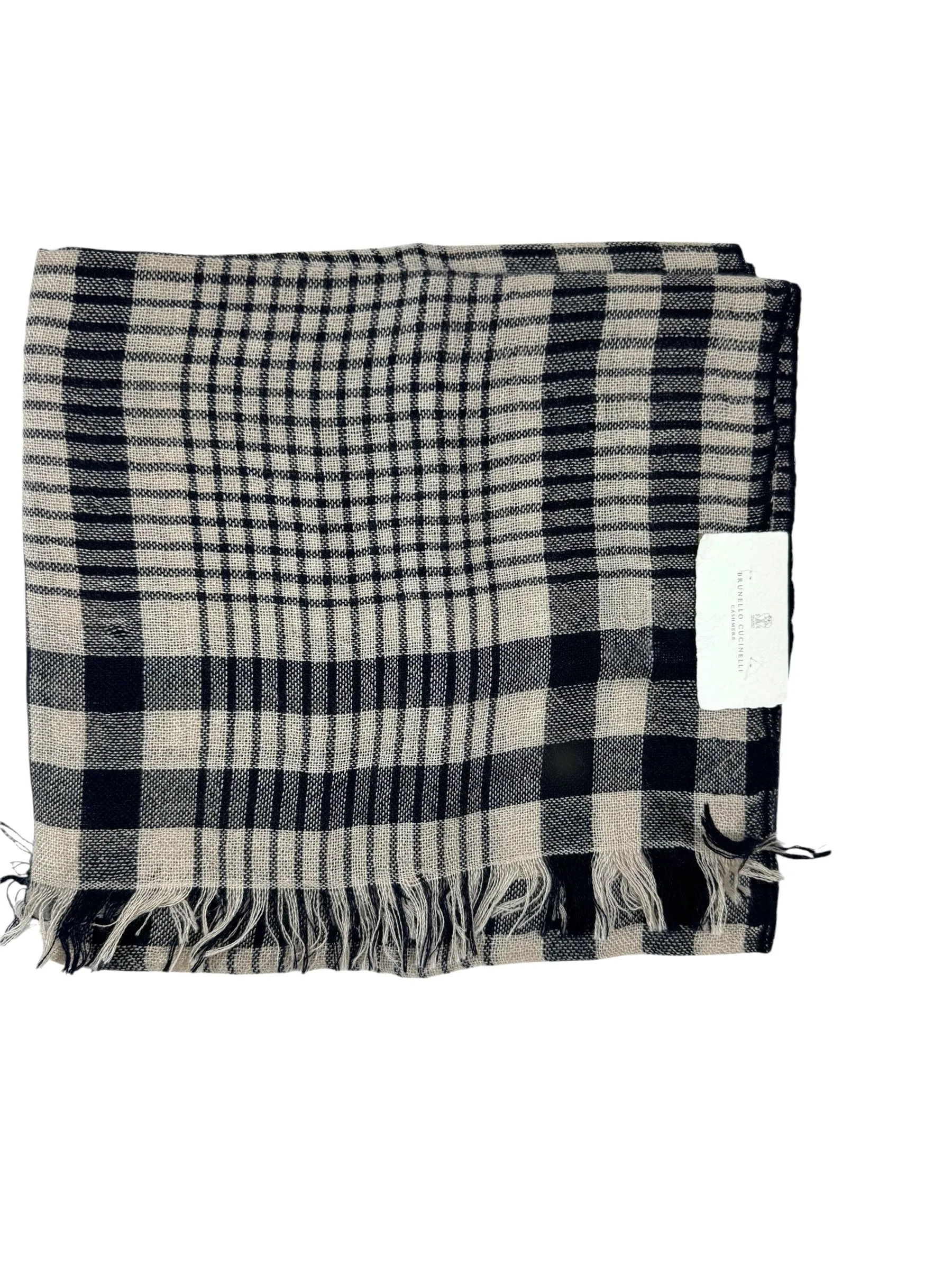 Brunello Cucinelli Scarf Midnight Blue Gray Plaid - Cashmere Silk Men Shawl SALE