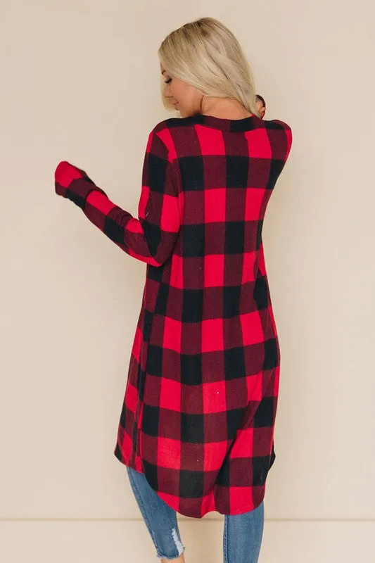 Buffalo Plaid Cardigan - Red