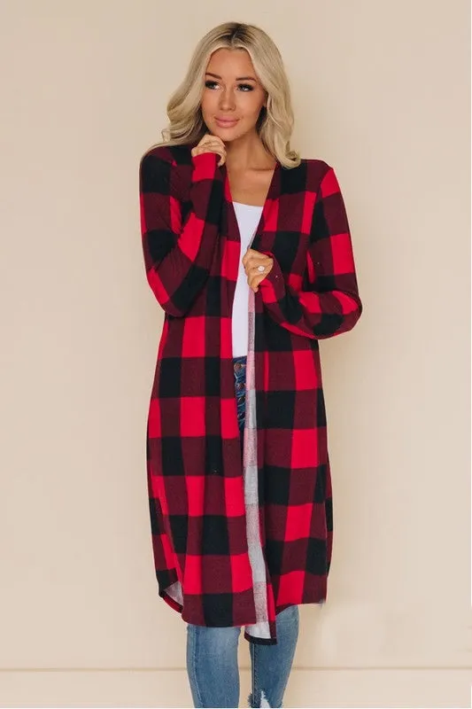 Buffalo Plaid Cardigan - Red