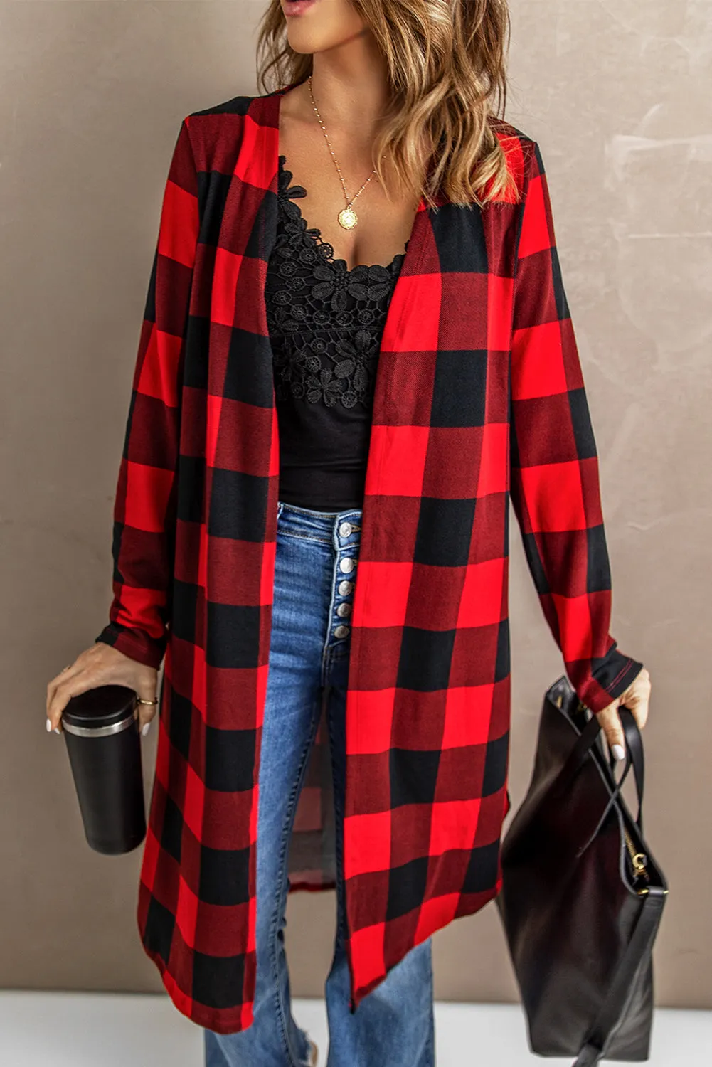 Buffalo Plaid Cardigan - Red