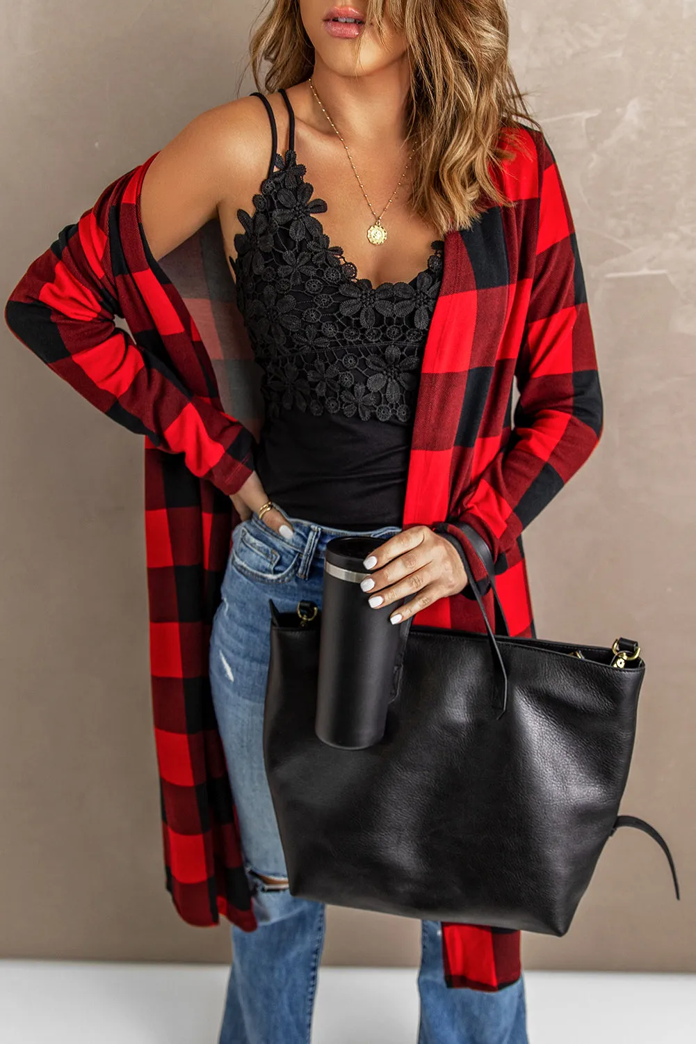 Buffalo Plaid Cardigan - Red