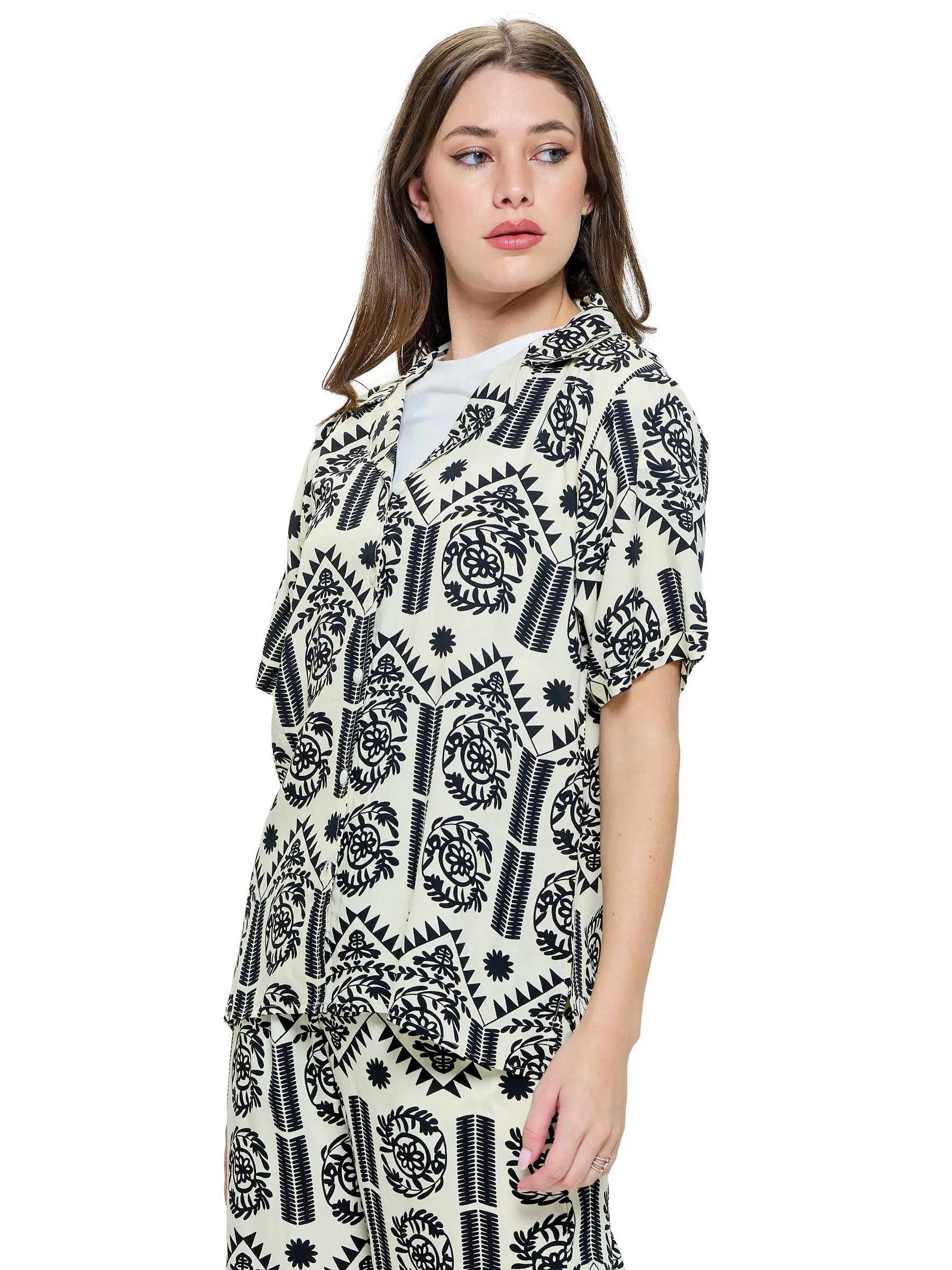 Button up Blouse Floral Tribal Print