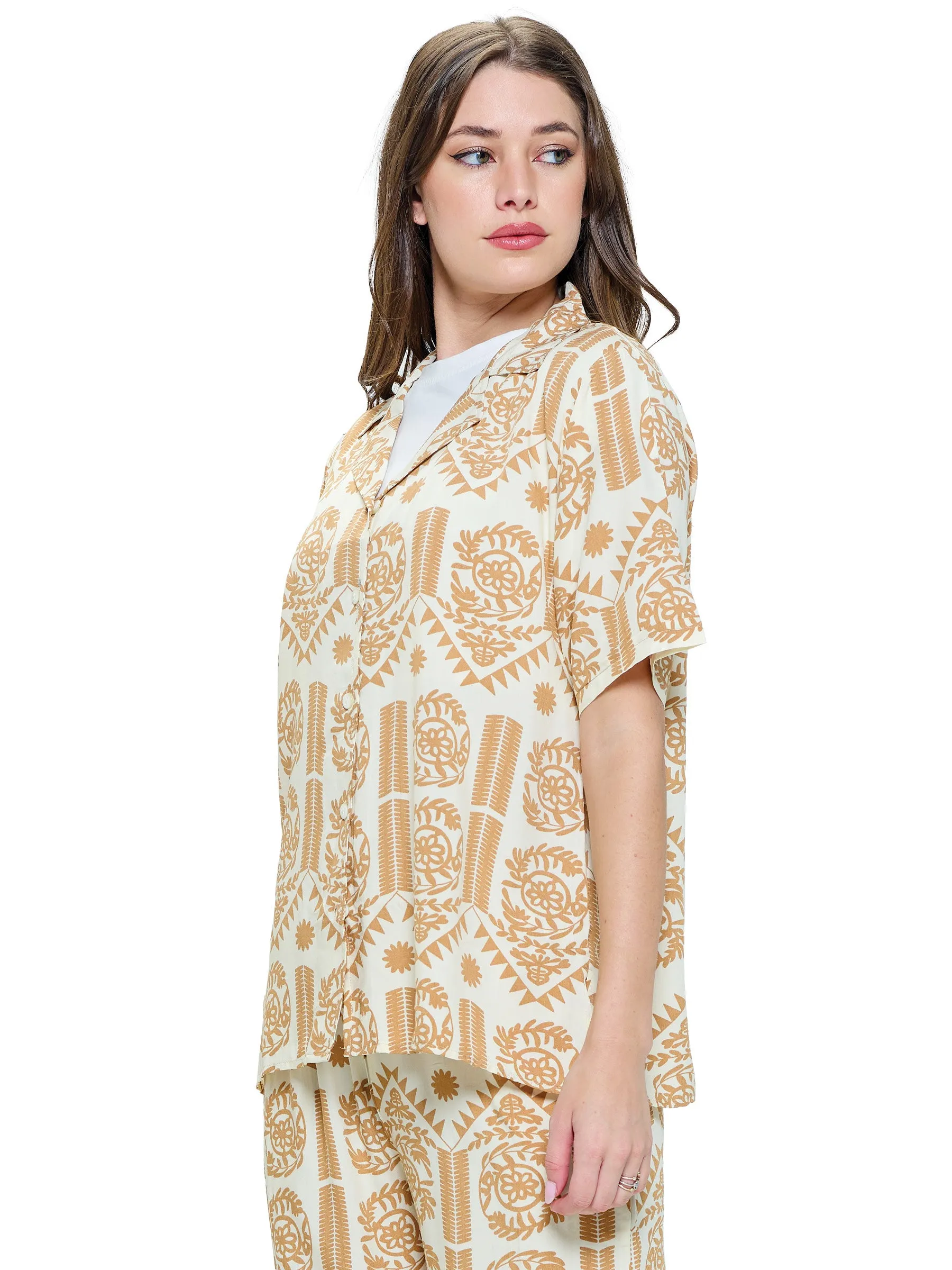 Button up Blouse Floral Tribal Print