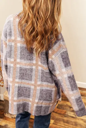 Button Up Plaid Long Sleeve Cardigan