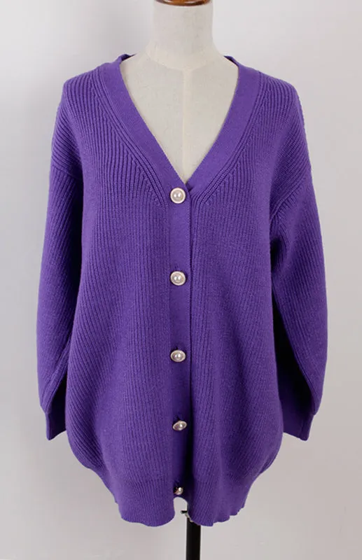 Candy Color Casual Loose Knit Button Cardigan