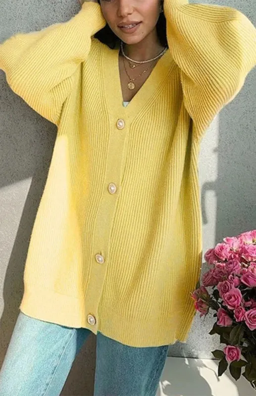 Candy Color Casual Loose Knit Button Cardigan