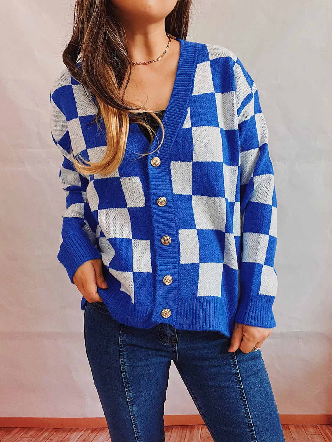 Checkered Open Front Button Up Cardigan - 5 Colors