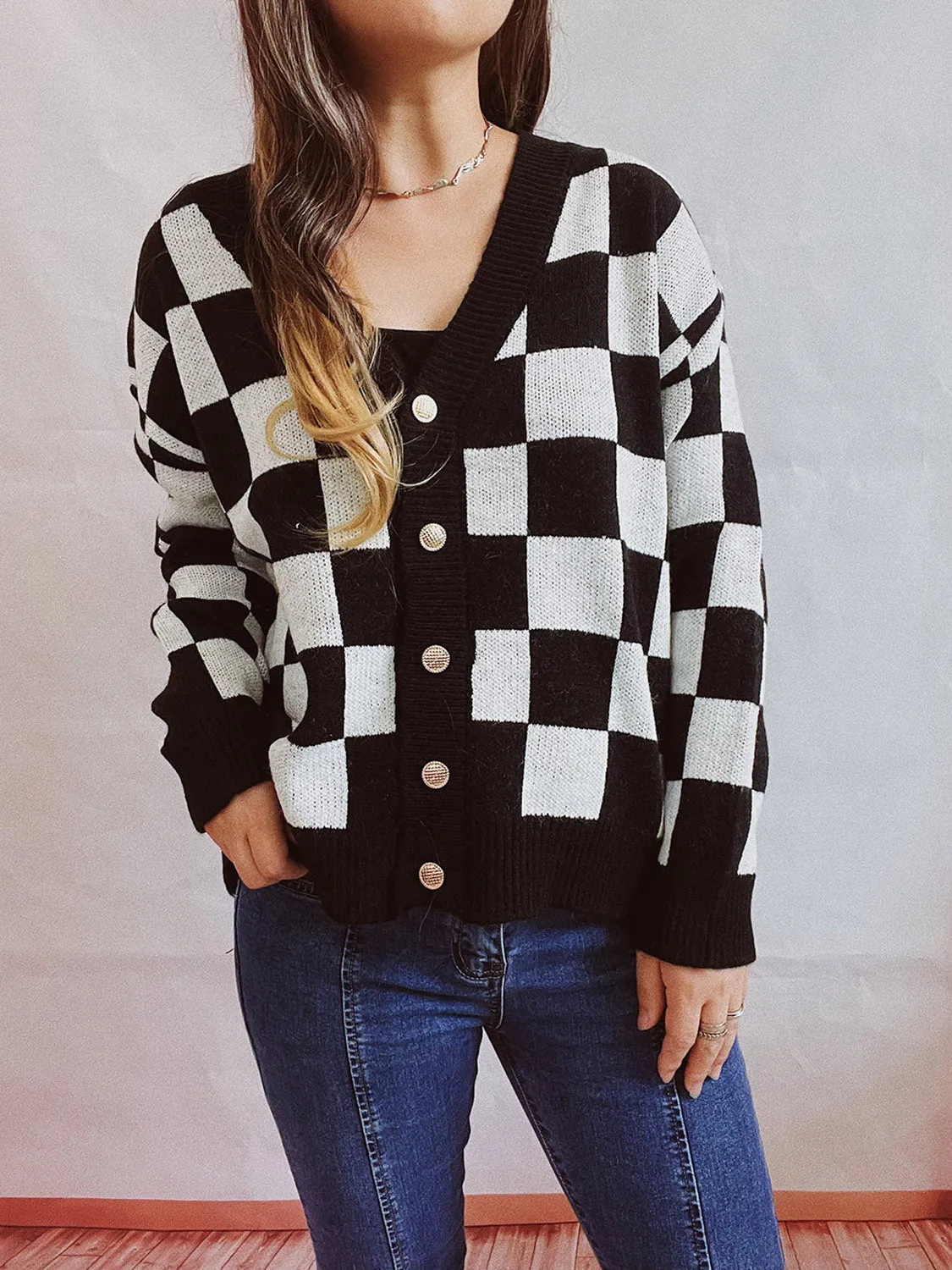 Checkered Open Front Button Up Cardigan - 5 Colors