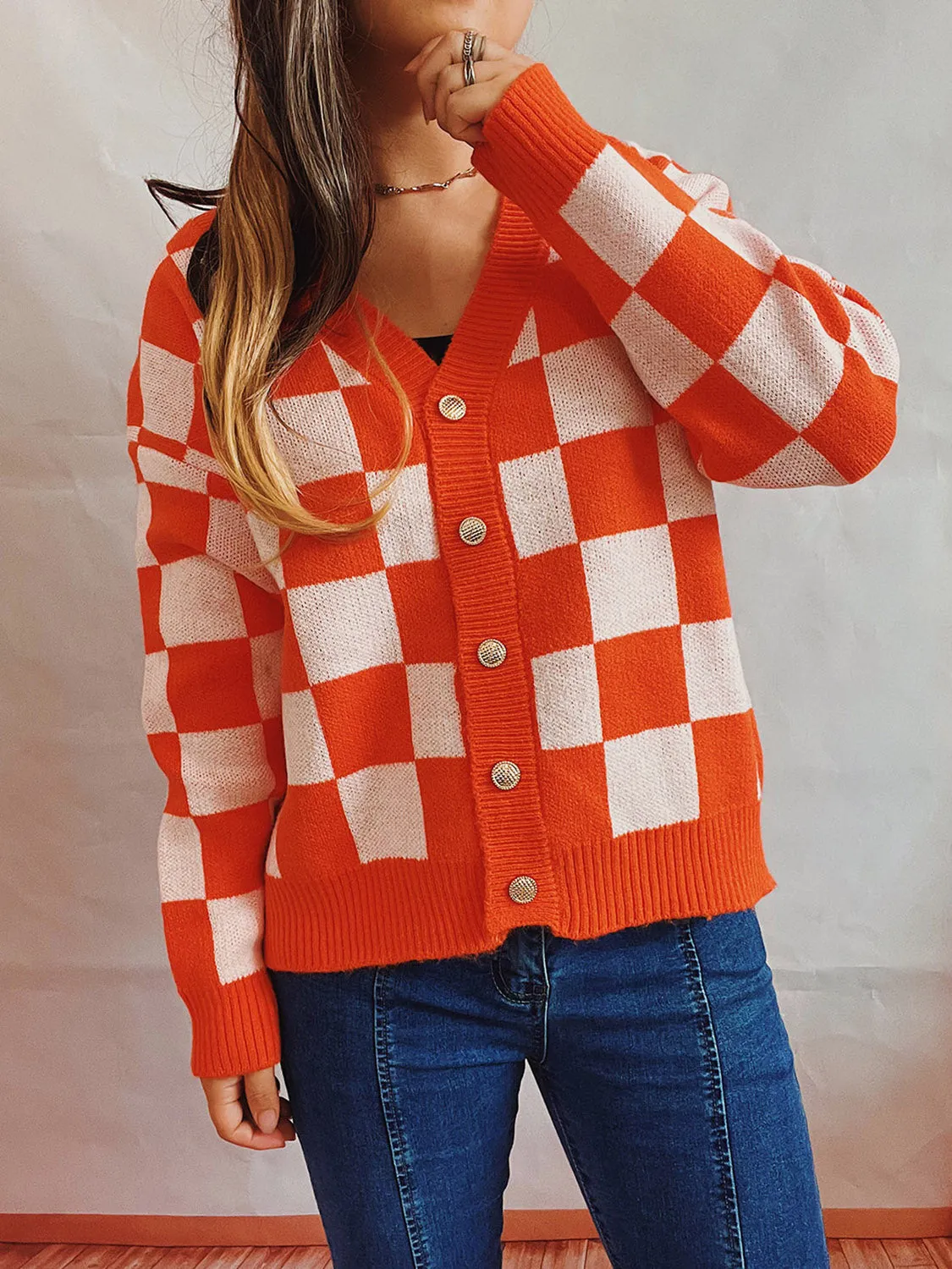 Checkered Open Front Button Up Cardigan - 5 Colors