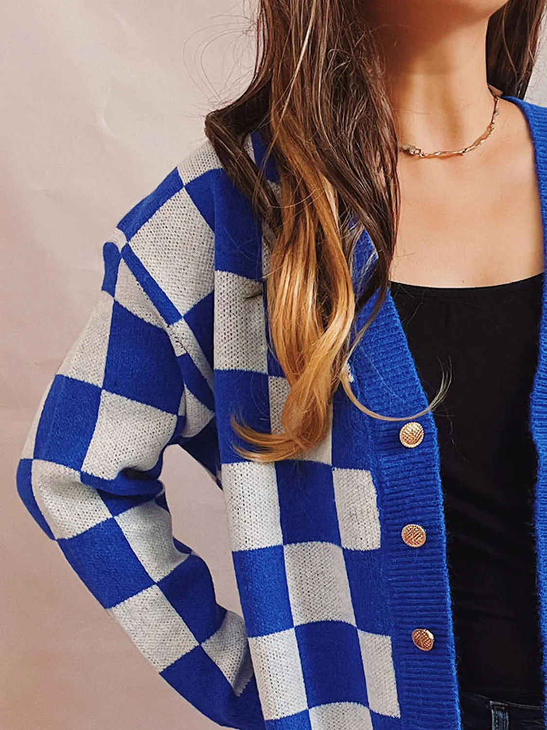 Checkered Open Front Button Up Cardigan - 5 Colors