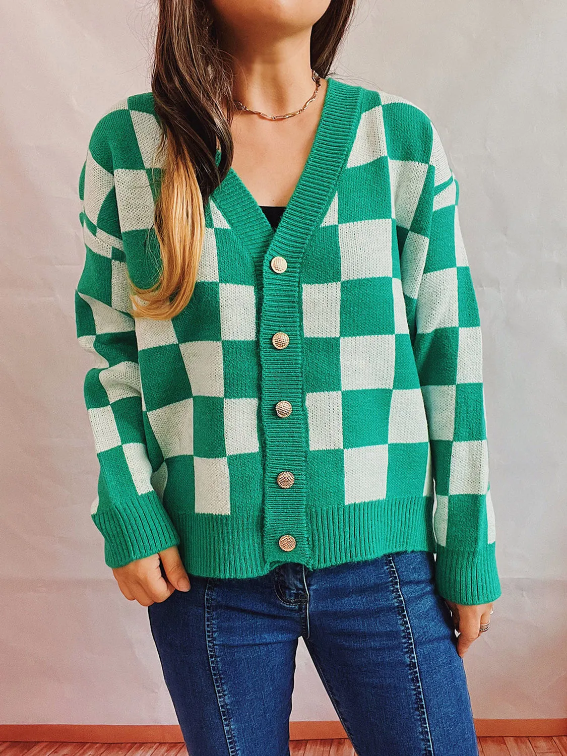 Checkered Open Front Button Up Cardigan - 5 Colors