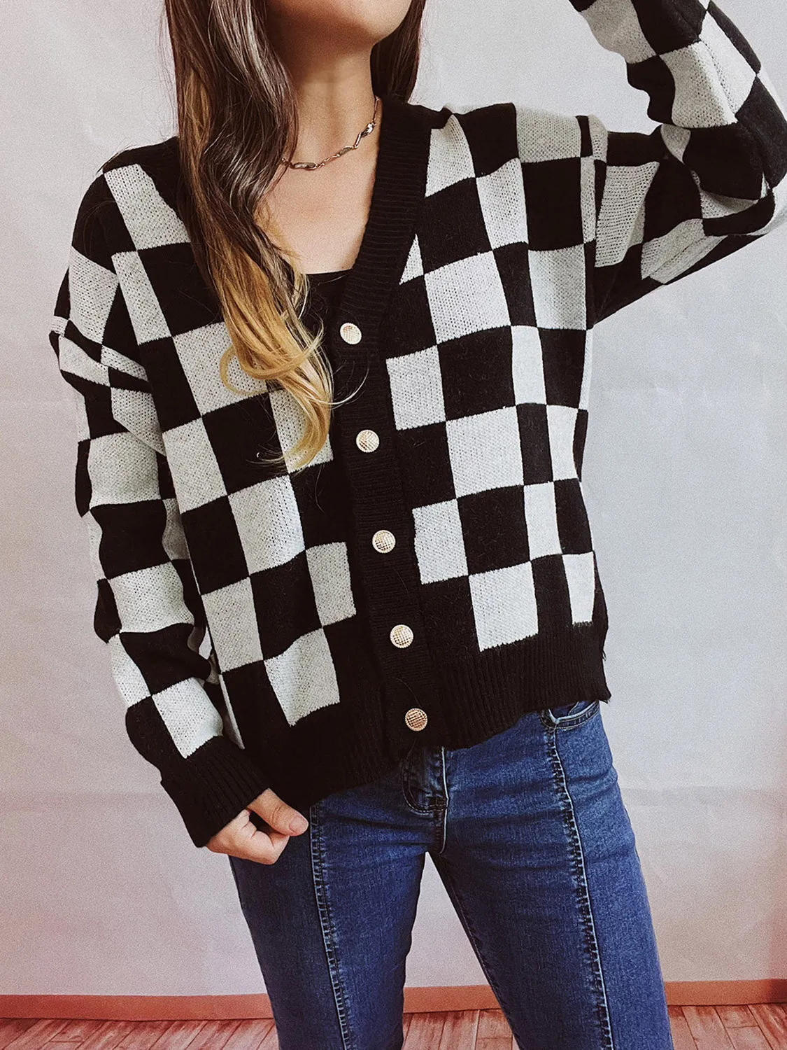 Checkered Open Front Button Up Cardigan - 5 Colors