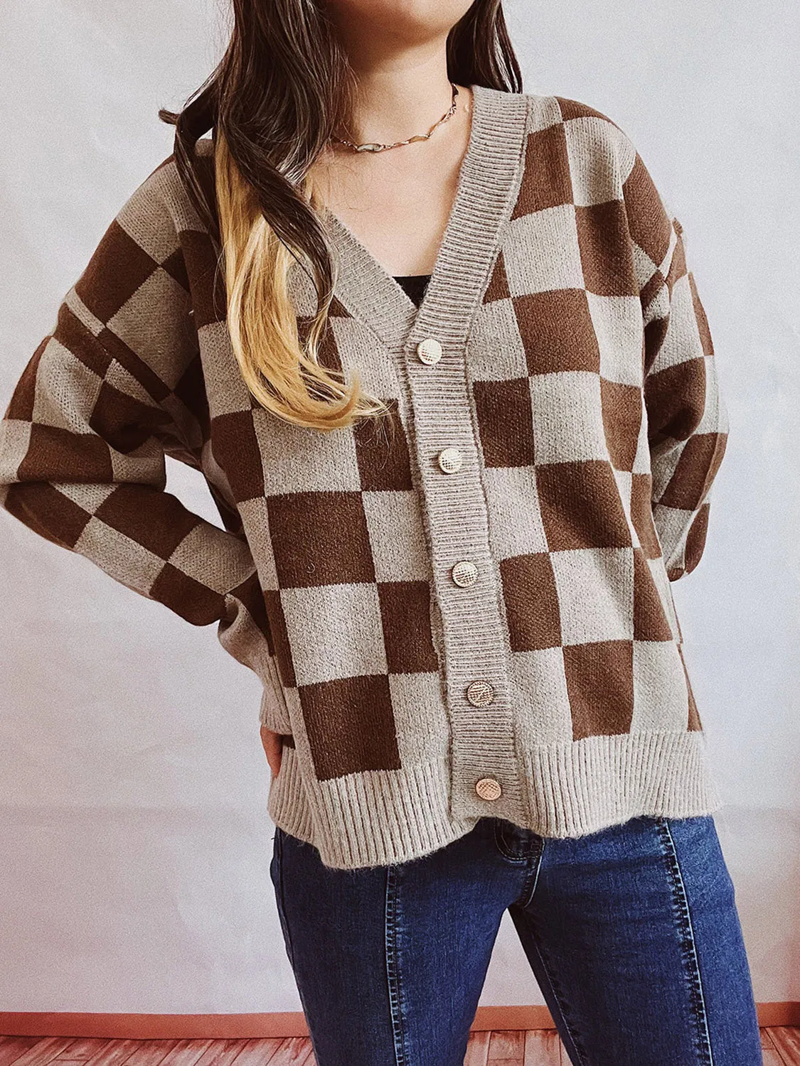 Checkered Open Front Button Up Cardigan - 5 Colors