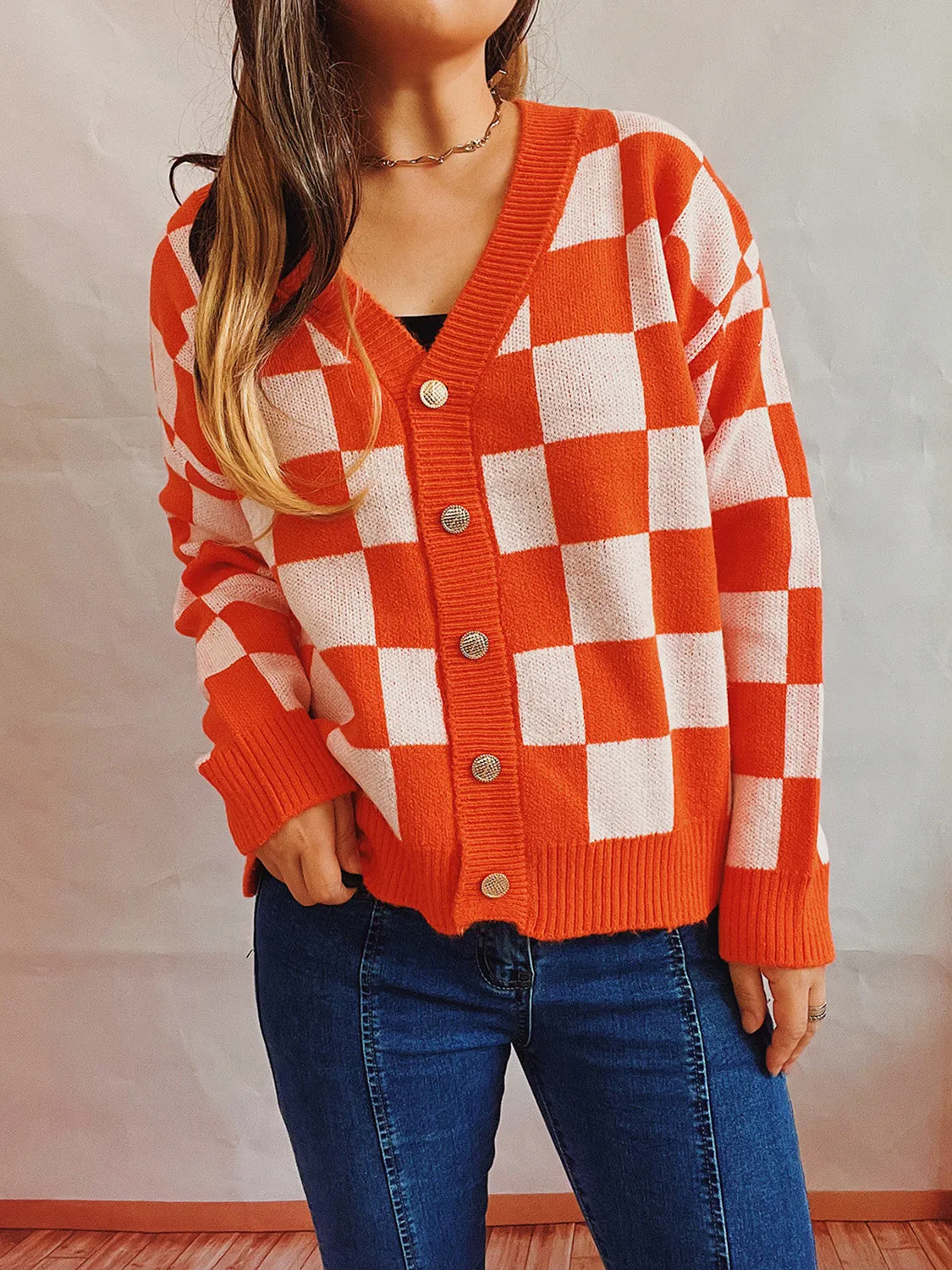 Checkered Open Front Button Up Cardigan - 5 Colors