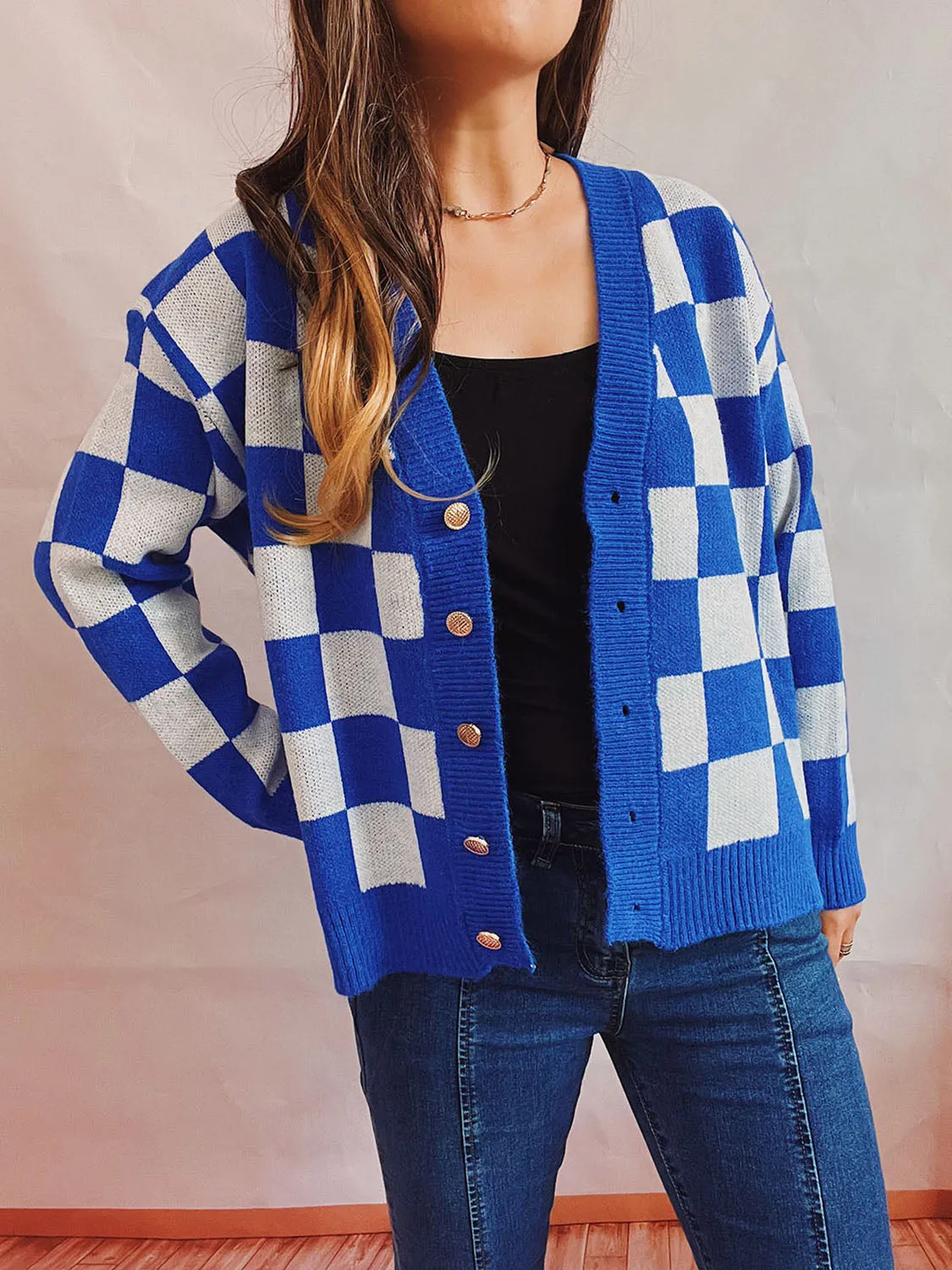 Checkered Open Front Button Up Cardigan - 5 Colors