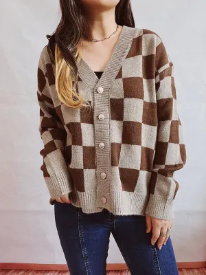 Checkered Open Front Button Up Cardigan - 5 Colors