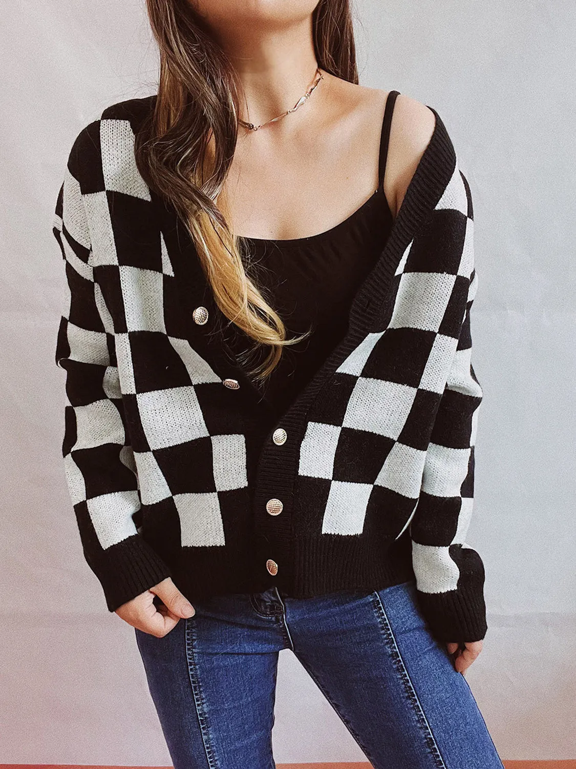 Checkered Open Front Button Up Cardigan - 5 Colors