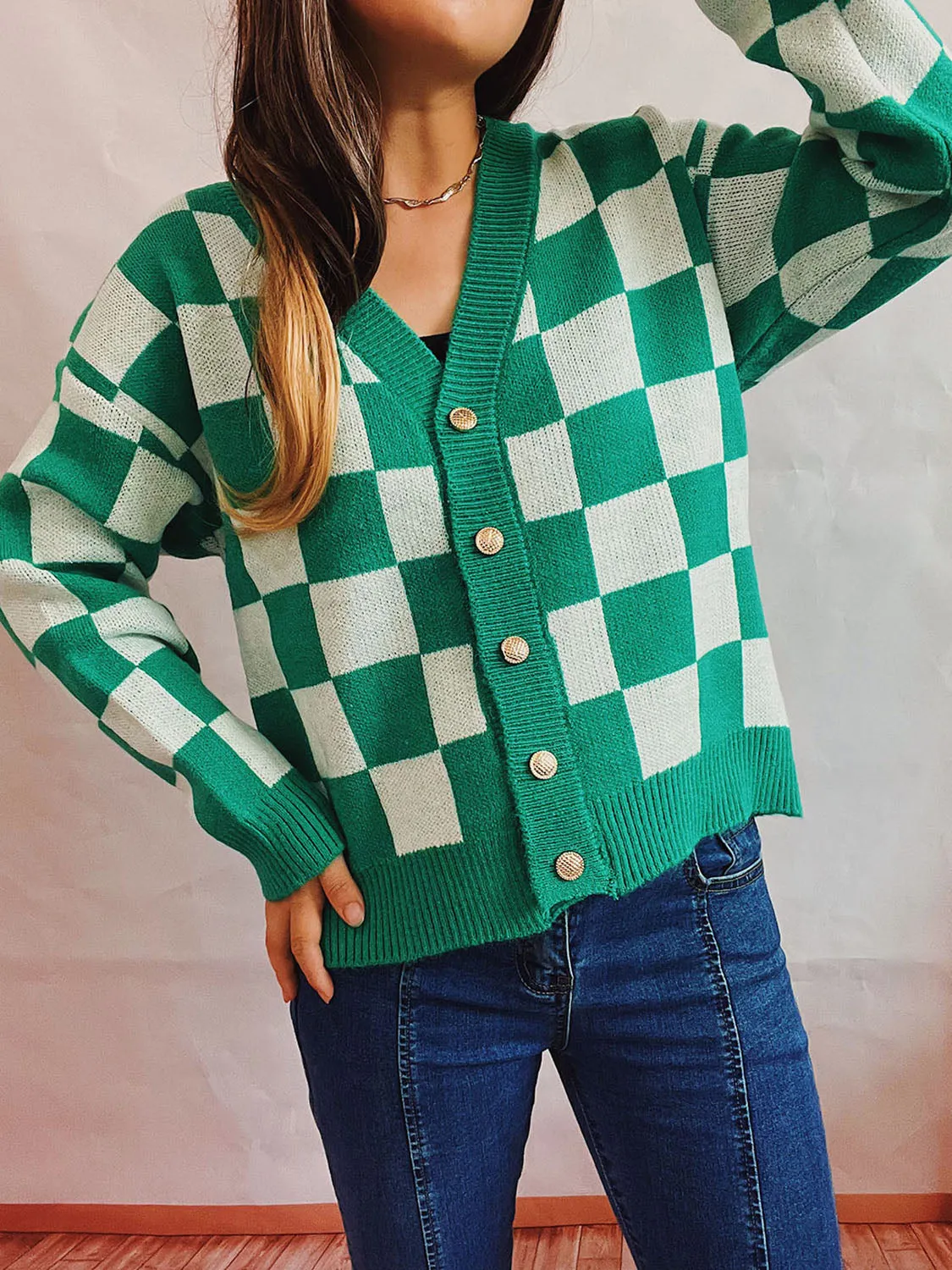 Checkered Open Front Button Up Cardigan - 5 Colors