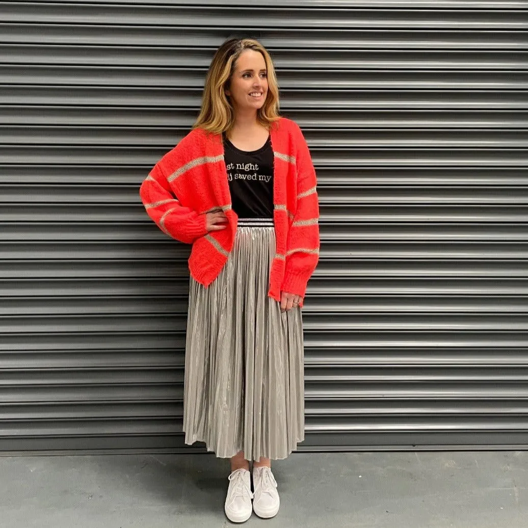 Coral Disco Cardigan With Metallic Stripe - ONE SIZE