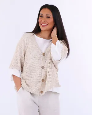 Cotton Blend Open Knit Cardi