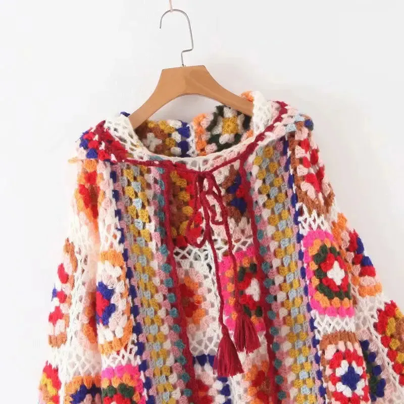 Crochet Mid Length Hooded Cardigan