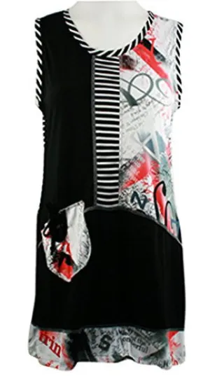 Crystal Fashions - Word Play Sleeveless Scoop Neck Geometric Print Fashion Tunic