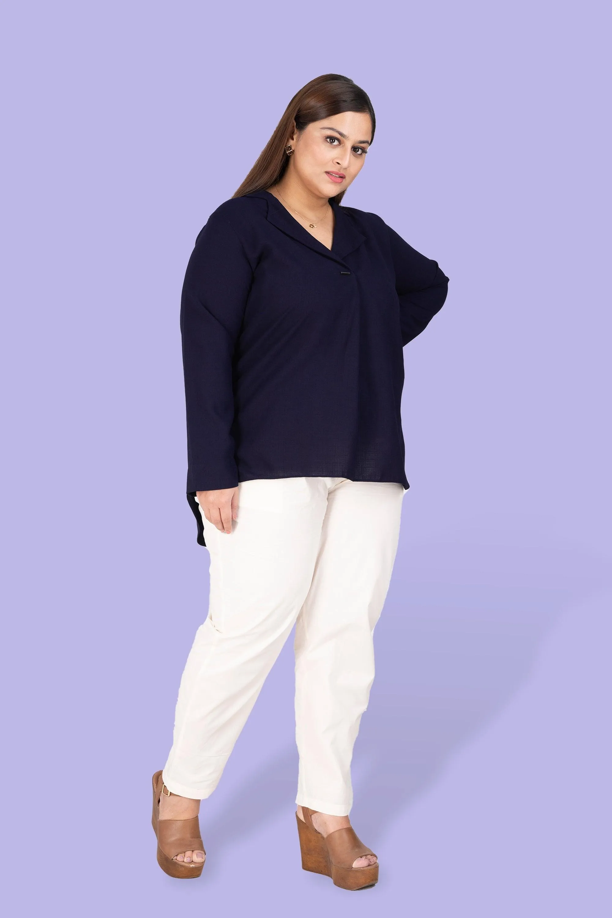 Curvy Lane Women Plus Size Notch Collar High Low Top