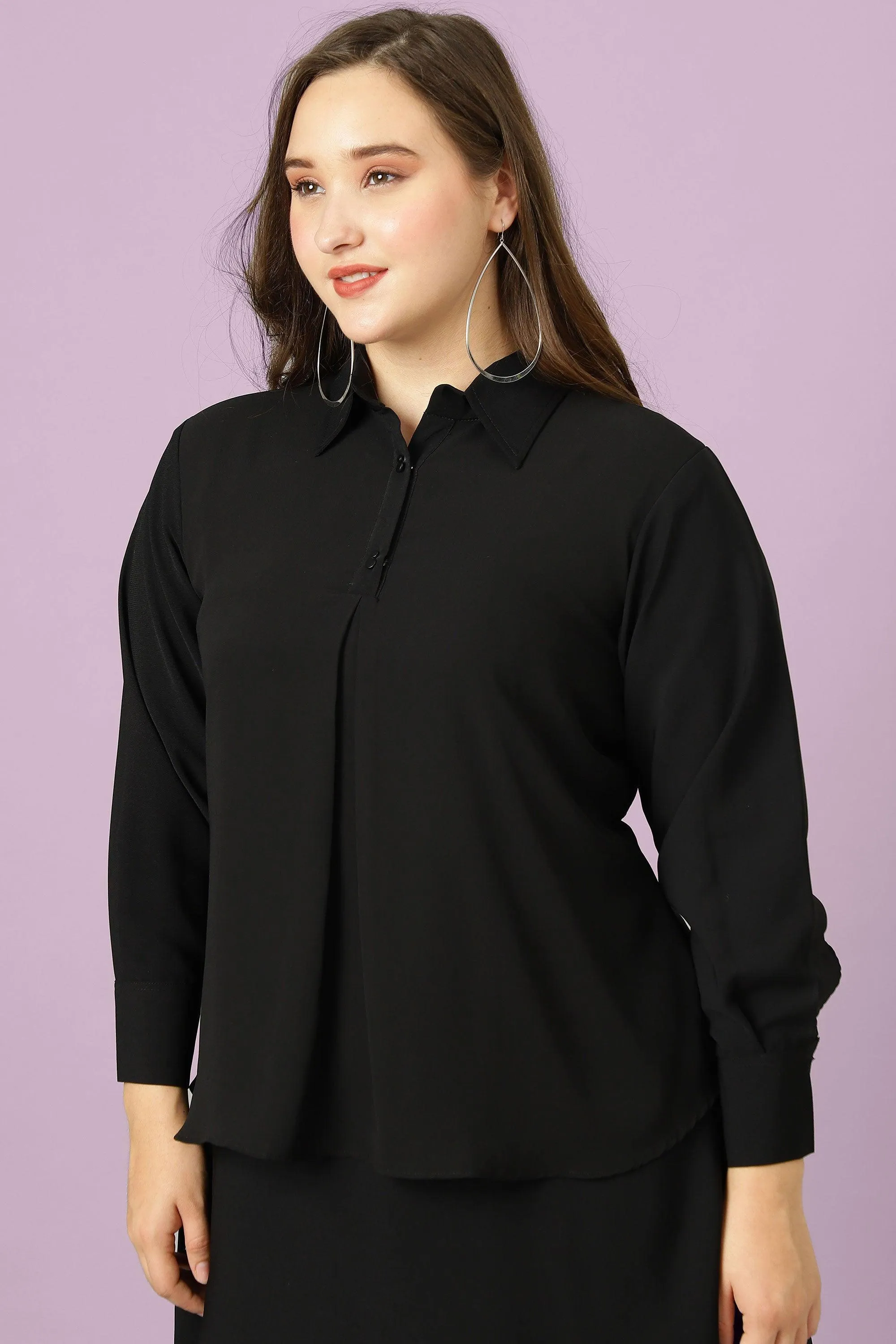 Curvy Lane Women Plus Size Shirt Collar Office Wear Tunic