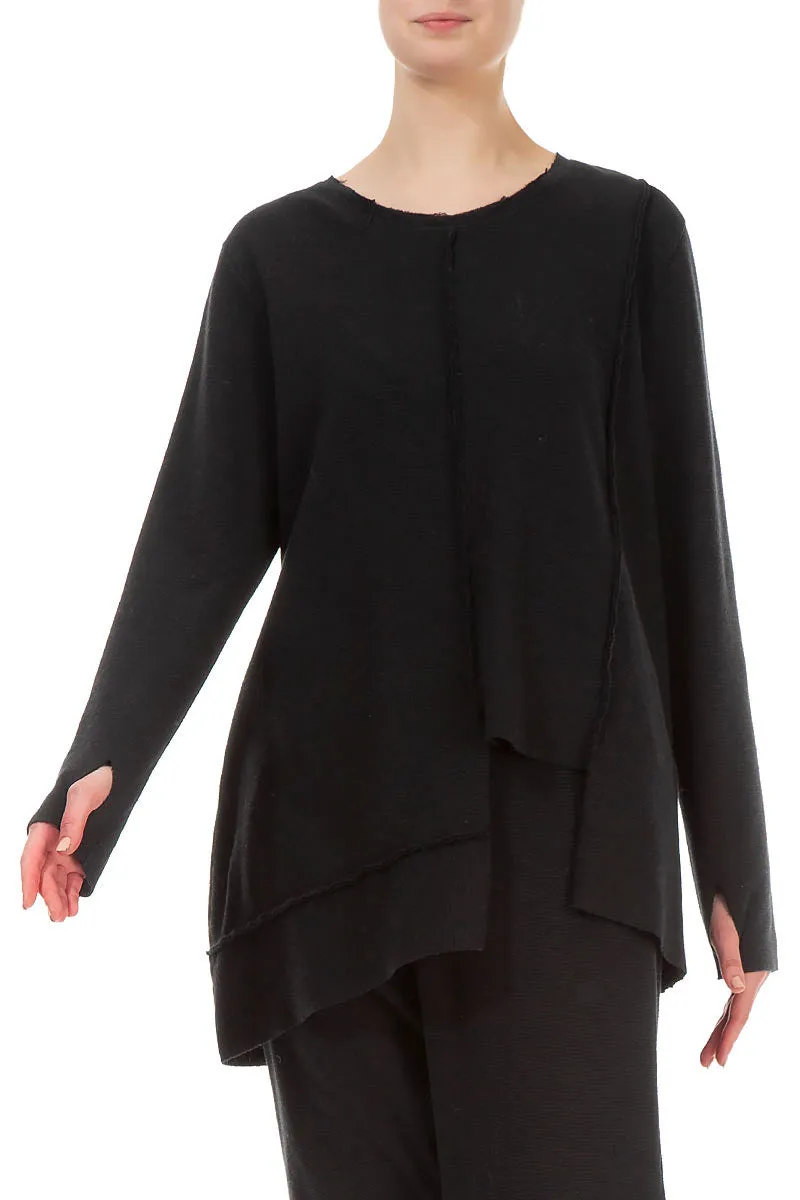 Cut Out Black Rib Cotton Wool Tunic