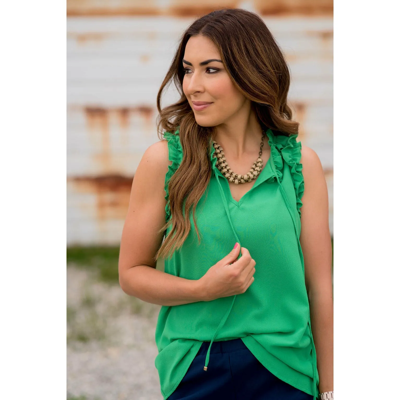 Double Ruffle Tie Neck Tank