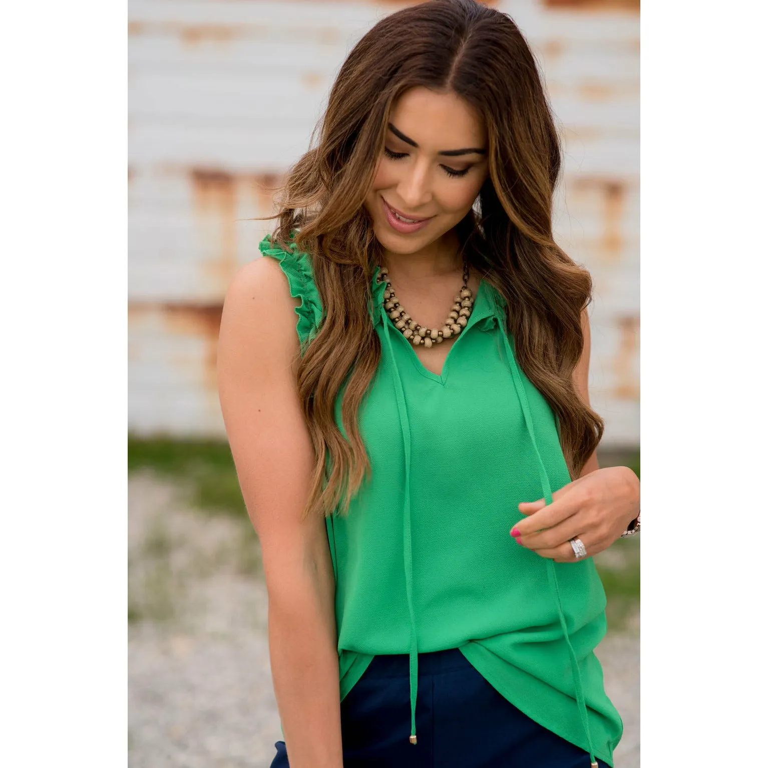 Double Ruffle Tie Neck Tank