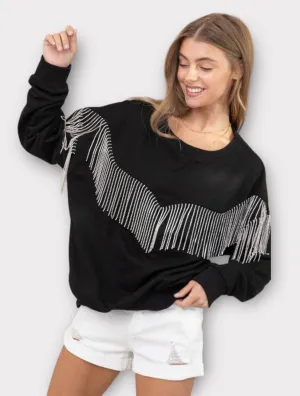 Embellished rhinestone fringe oversized top