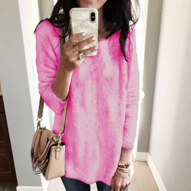 Fashion casual simple round neck lamb velvet pullover