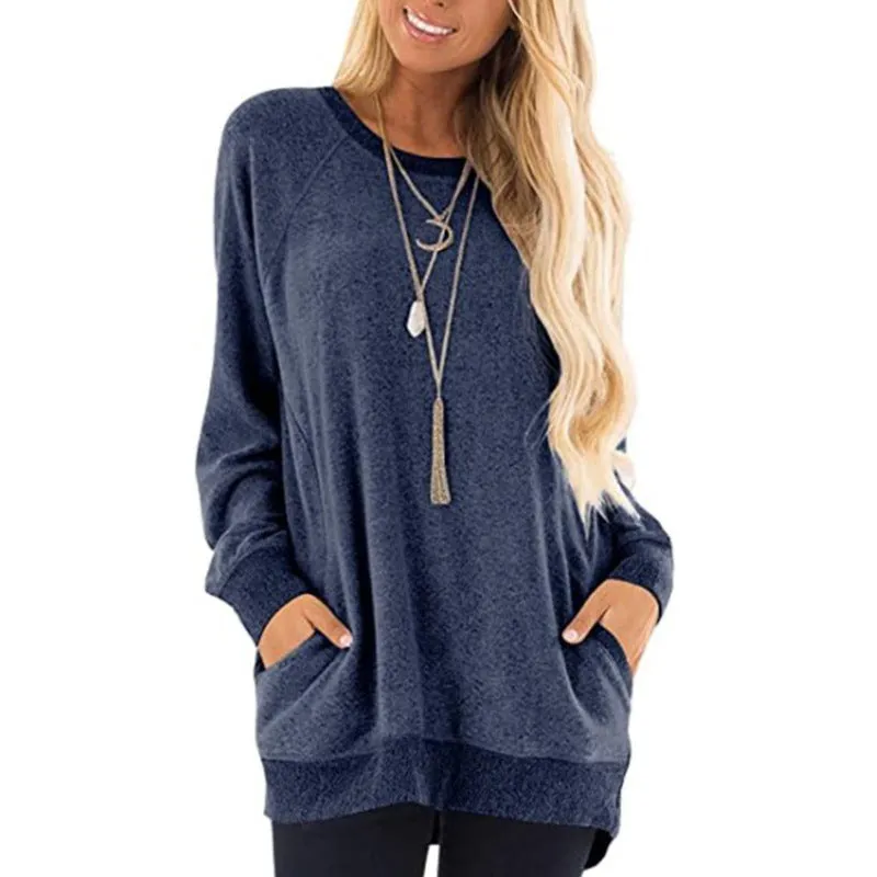 Fashion Contrast Pocket Sweater Long Sleeve Pullover Sweatshirt Casual T-shirt