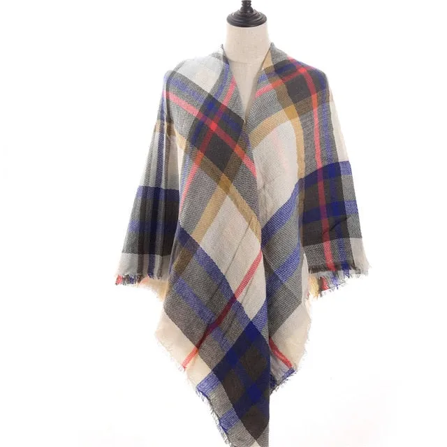 Fashion Winter Knitted Scarf Plaid Printed Bandana Shawl #2705