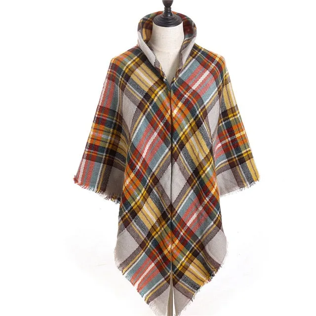 Fashion Winter Knitted Scarf Plaid Printed Bandana Shawl #2705